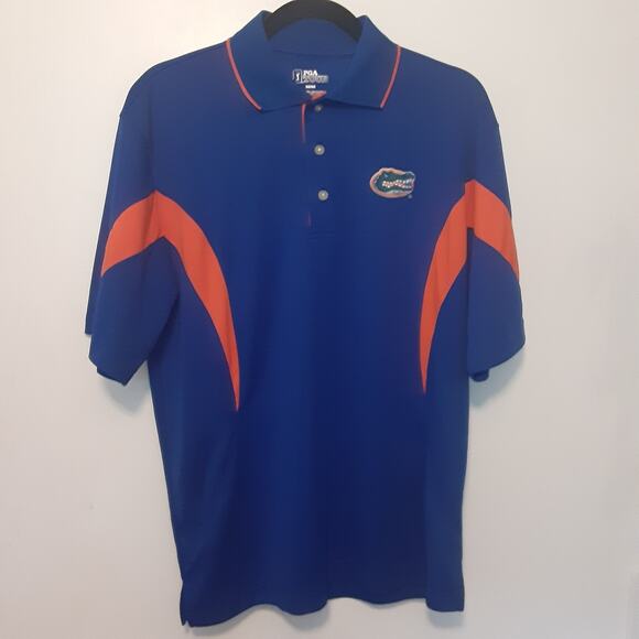 Florida Gators PGA Tour Mens Polo Shirt Size Adult M Blue Orange Short Sleeve - Picture 1 of 7